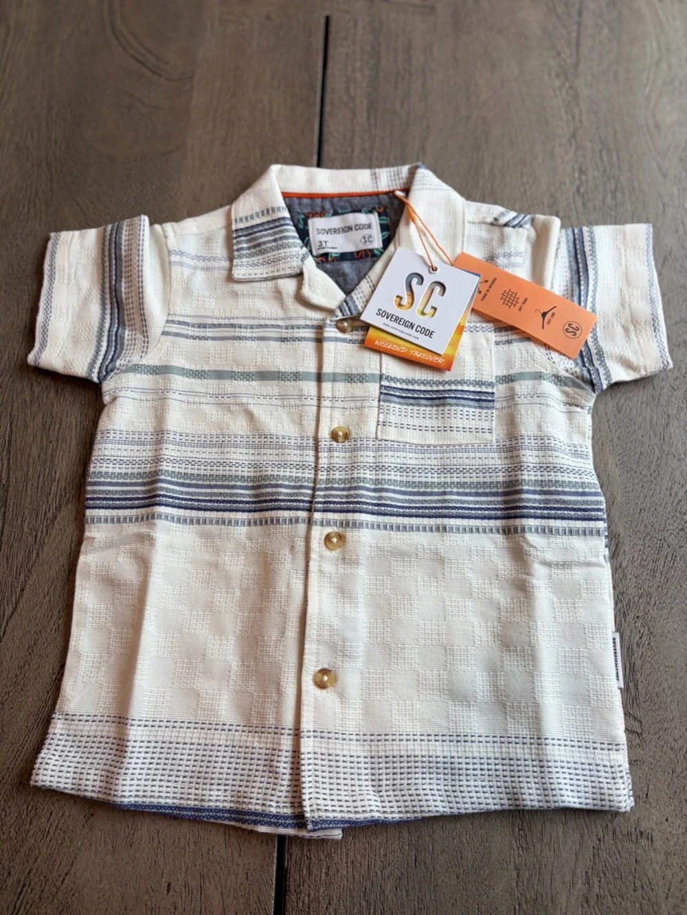 Sovereign Code Tour Textured Striped button up shirt boys size 3T NWT